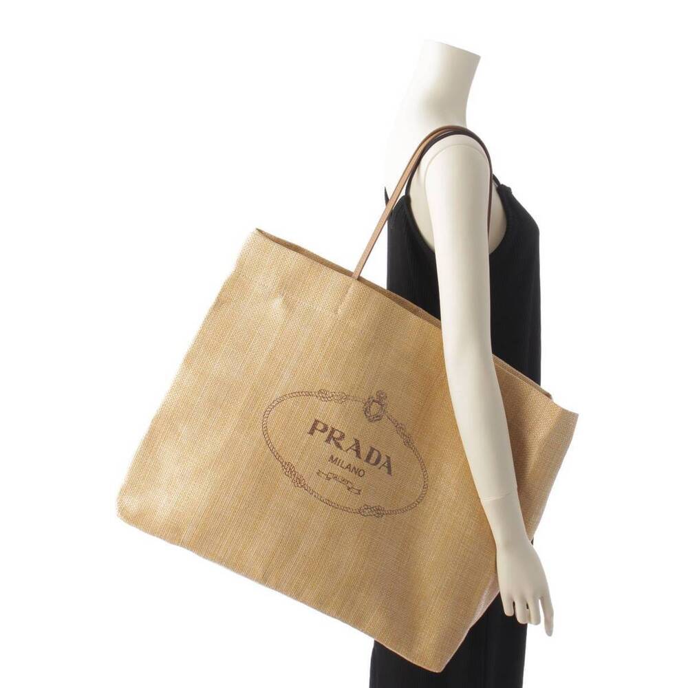 Prada Raffia Shopper Bag Resort Limited Edition Logo Beige Tan - Picture 10 of 10